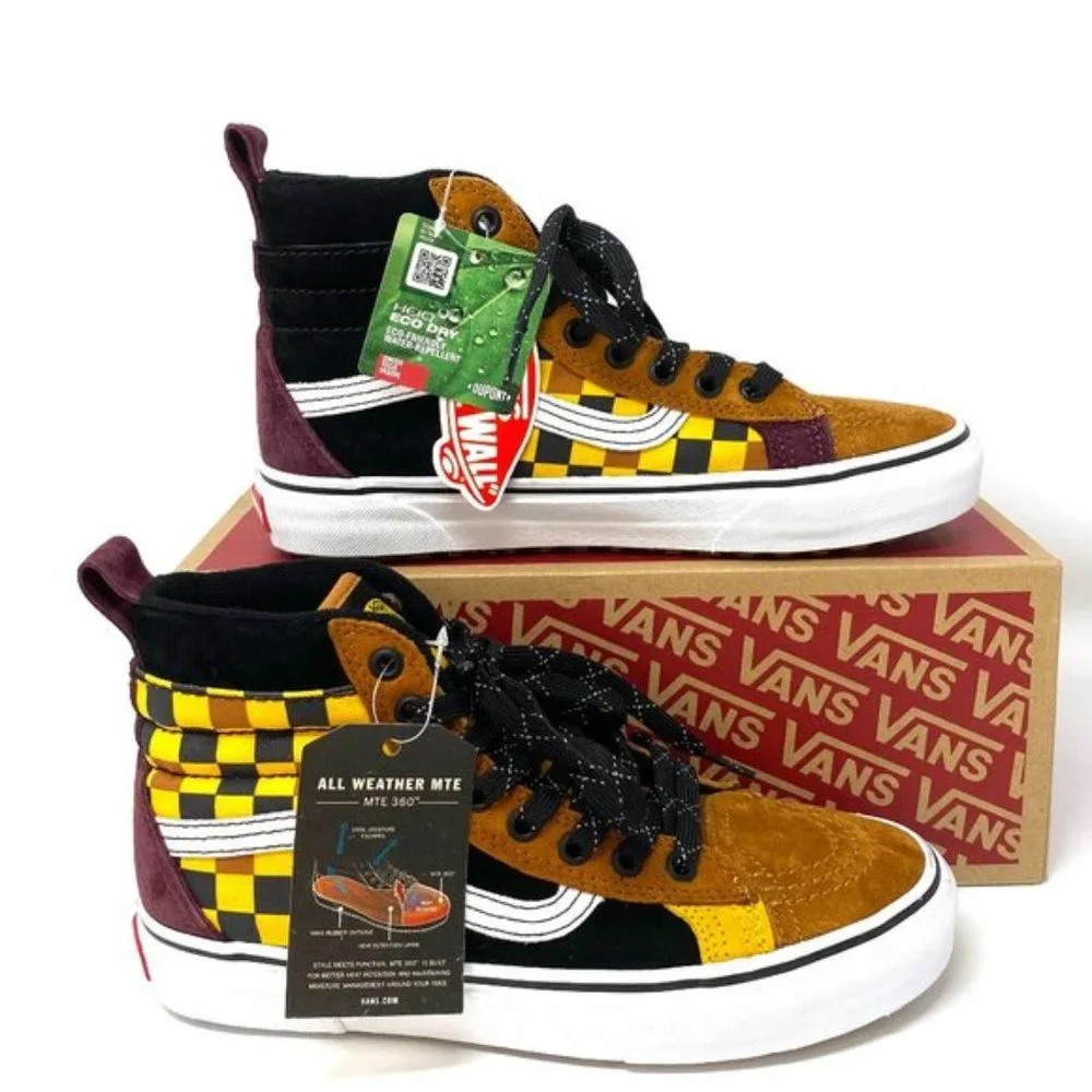 VANS Sk8-Hi Mte Dx Suede Canvas Brown Check Yell Women's Size 8.5 VN0A3DQ522Z - Picture 1 of 7